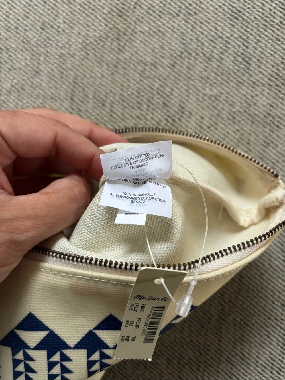 NWT Madewell Zippered Pouch Cosmetic Case Blue White Triangle